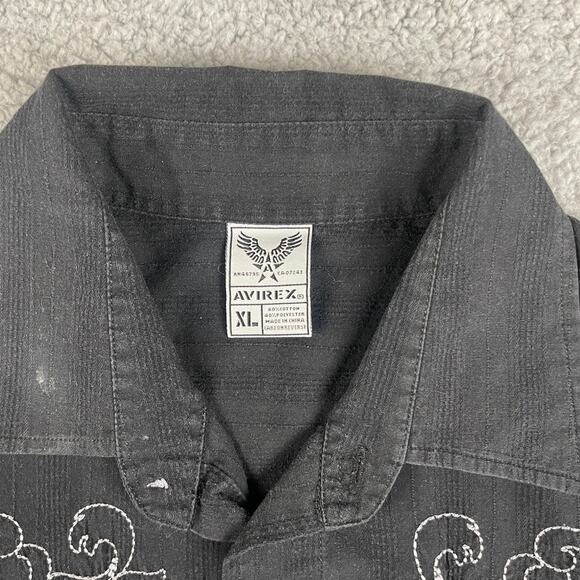 Avirex Men's XL Black Embroidered Cotton Polyester Long Sleeve Button Up Shirt - Picture 3 of 15